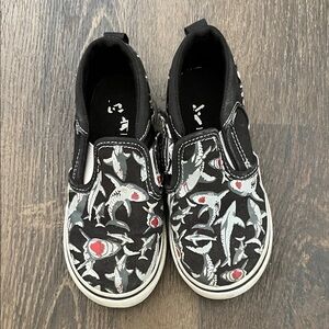 Vans Kids Black and Red Shark Print Slip-On Sneakers